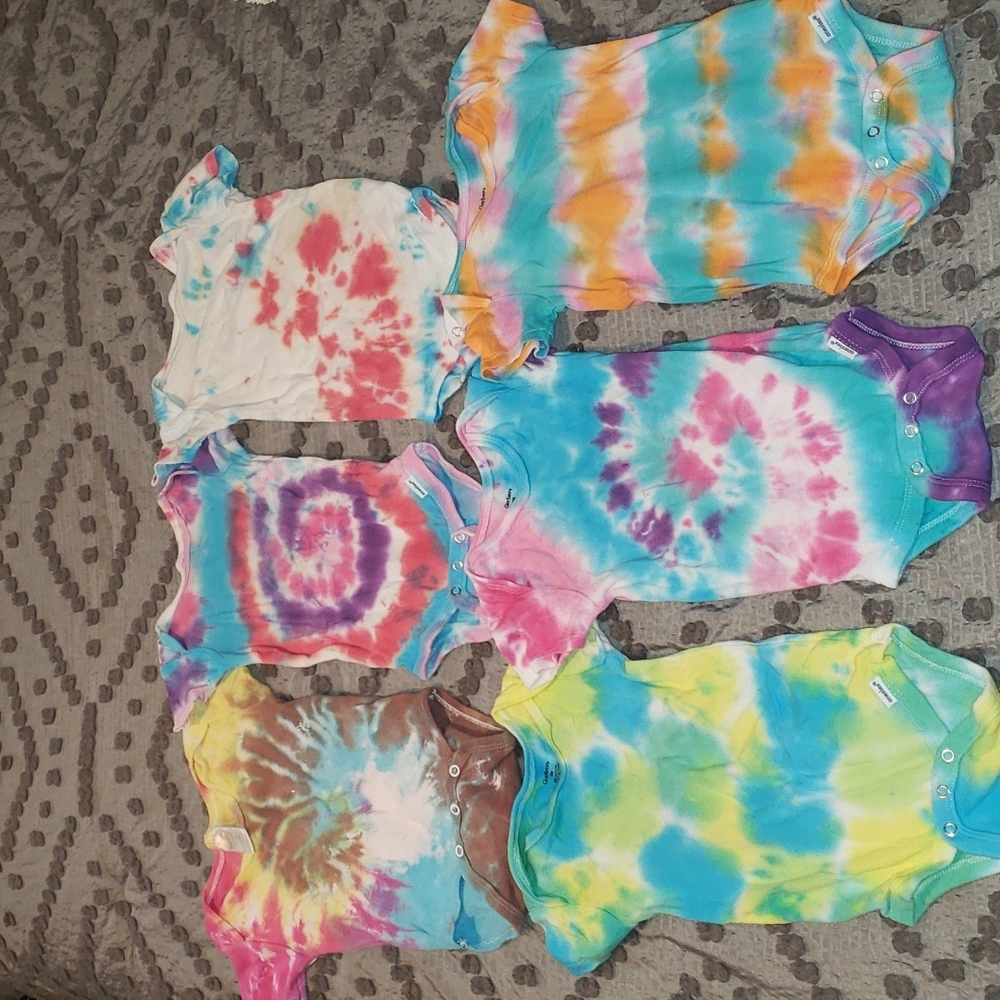 (6) 18m tie dyed onesies